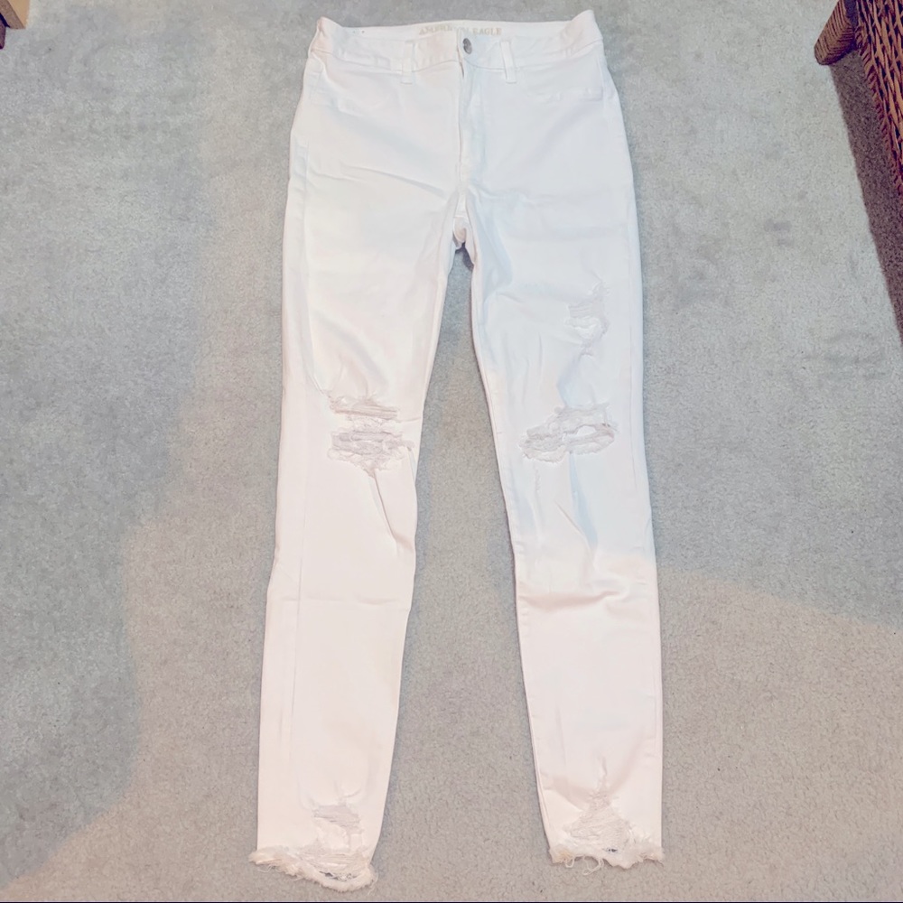 American Eagle White High Rise Ripped Jeans